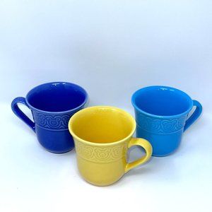 Disney Mickey Ceramic Cups Mugs Set of 3 Yellow, Dk Blue  Lt Blue 10 oz Portugal